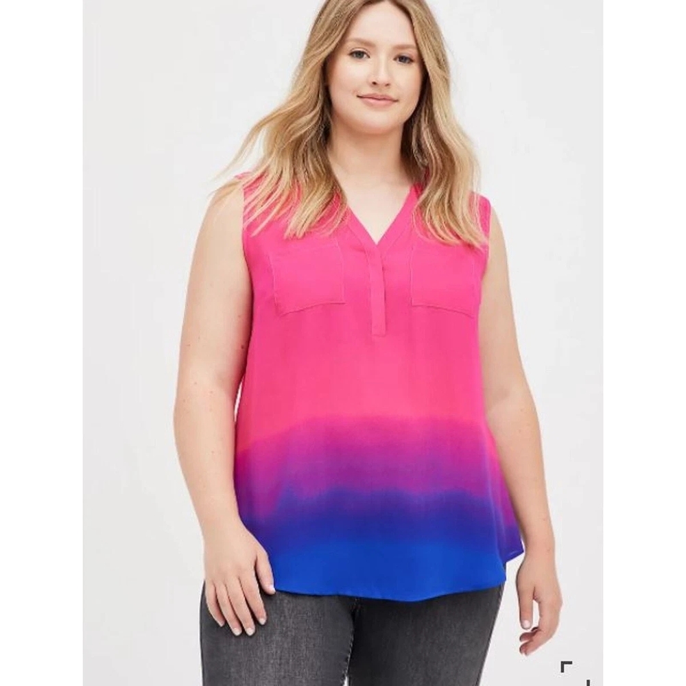 Torrid Harper Dip Dye Pink and Blue Ombre Sleeveless Blouse